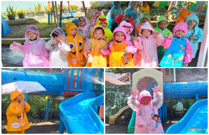 KEINDAHAN ALAM DALAM CANDA TAWA: ANAK DIDIK KELOMPOK A TK ISLAM AL IRSYAD 01 BERMAIN HUJAN-HUJANAN 